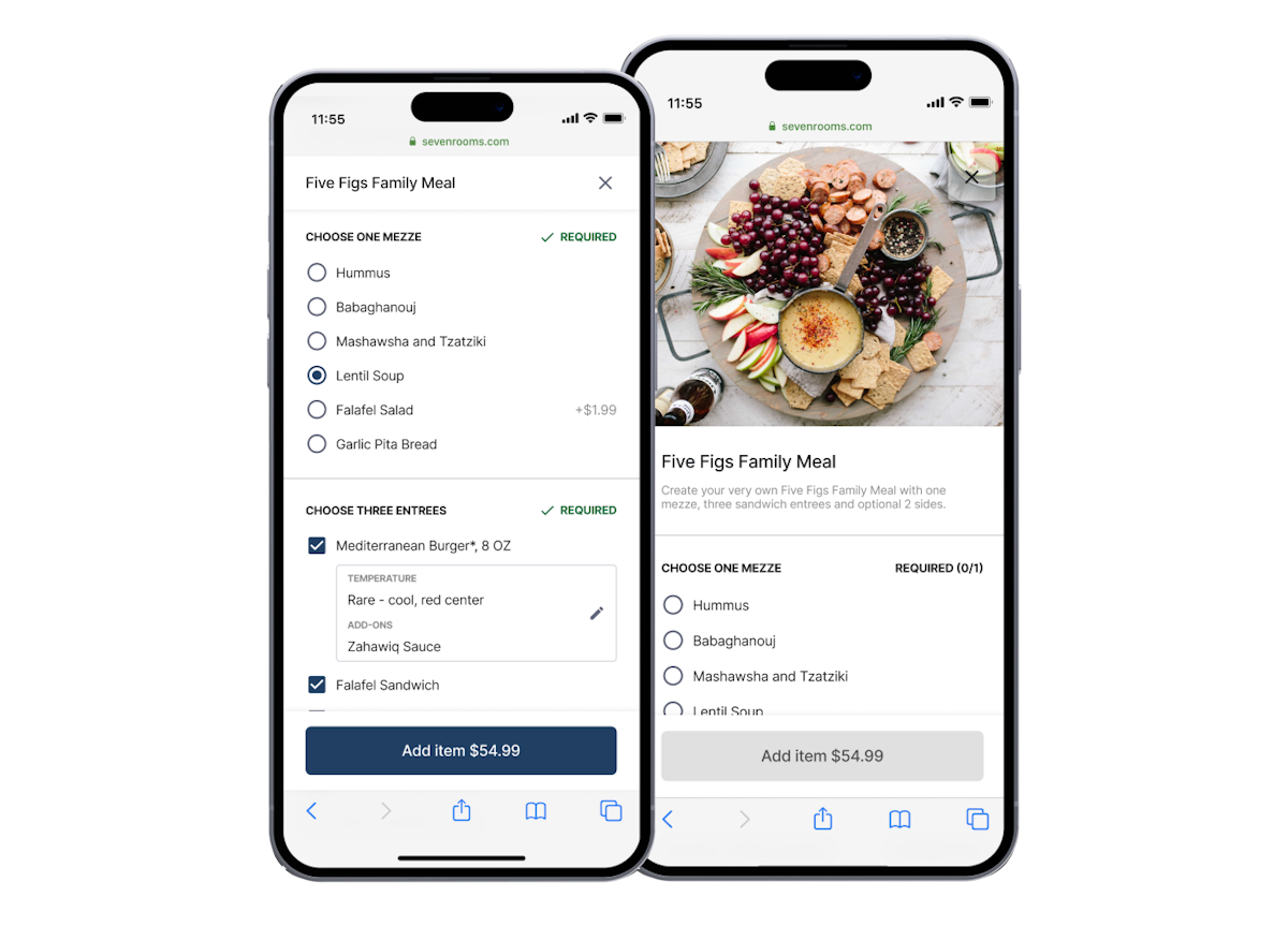 photo of online ordering menu