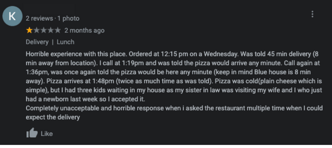 food delivery complaint