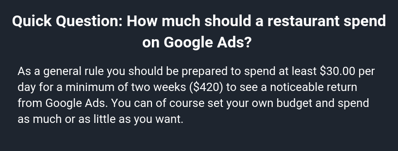 How much should a restaurant spend on Google Ads