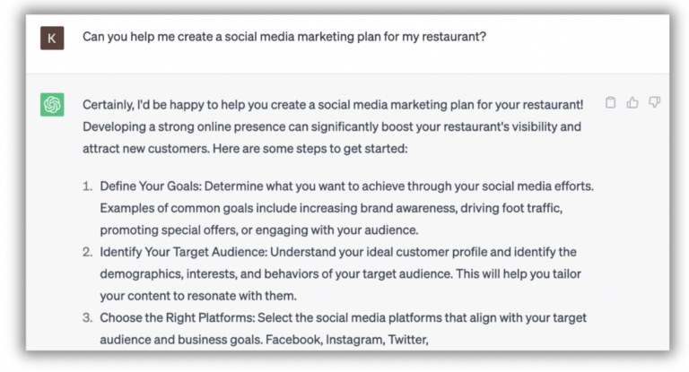 social media chatgpt ideas restaurant