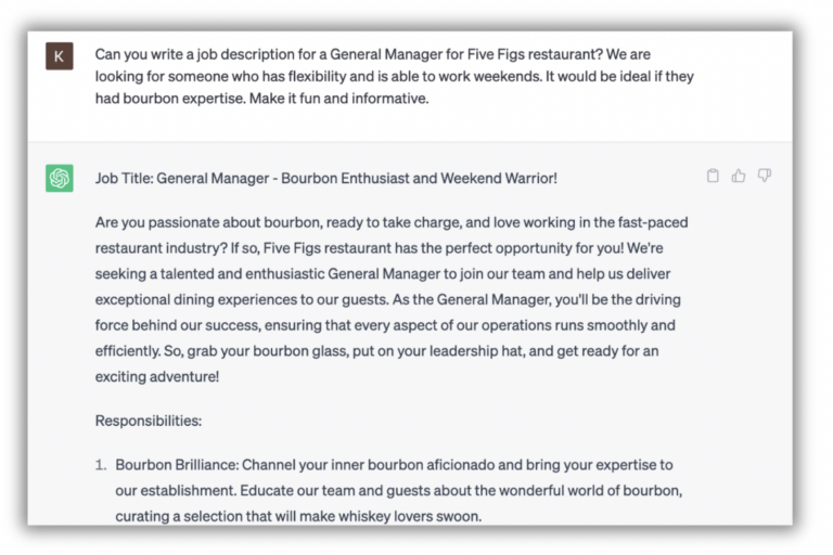 job description response chatgpt restsurants