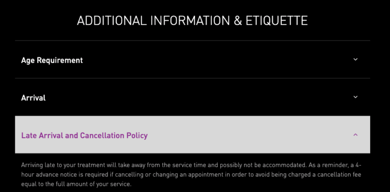 Cosmopolitan Hotel spa cancellation policy