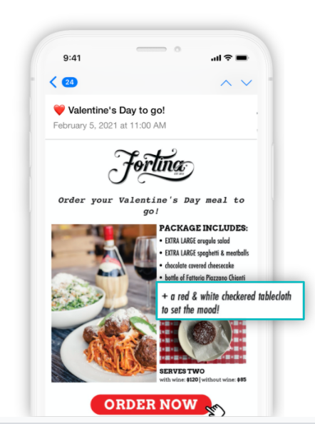 fortina restaurant valentine's to go menu